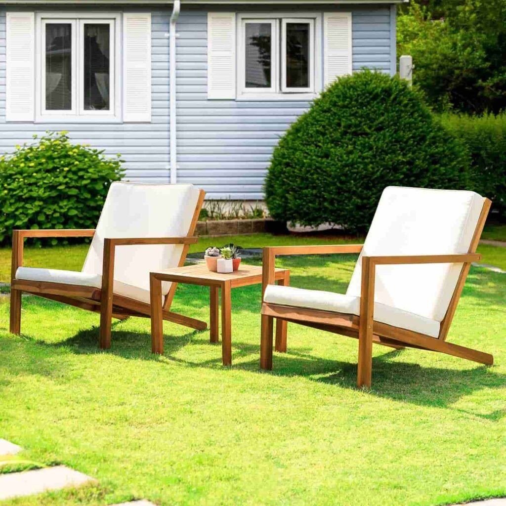 outdoor club chairs with wooden table