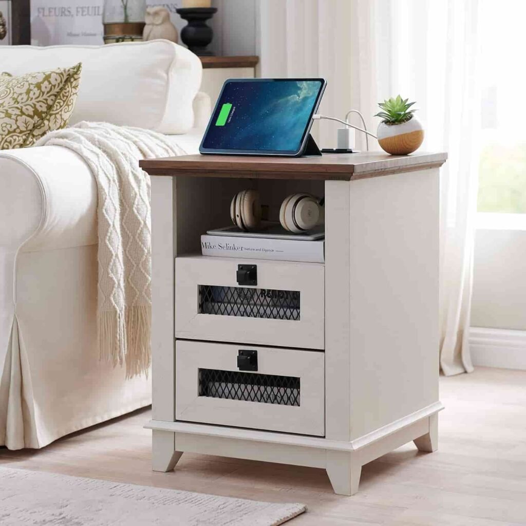 farmhouse end table with usb port