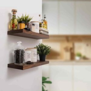 kitchen walnut floating shelves