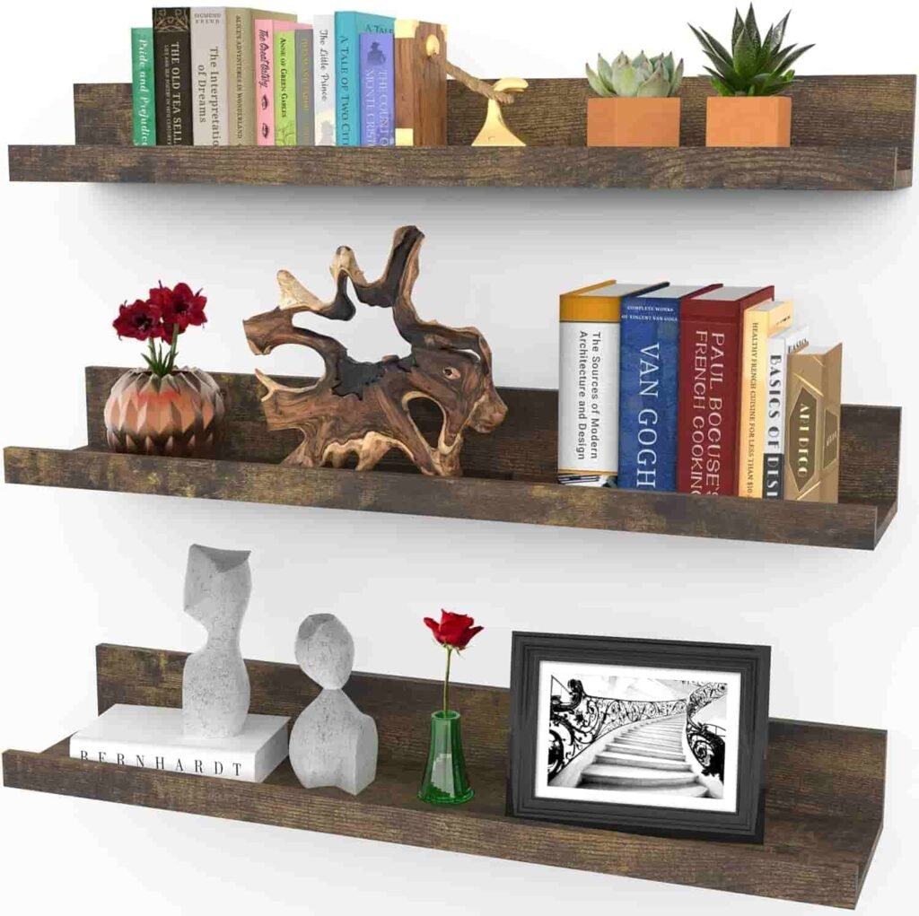 modern walnut floating shelves