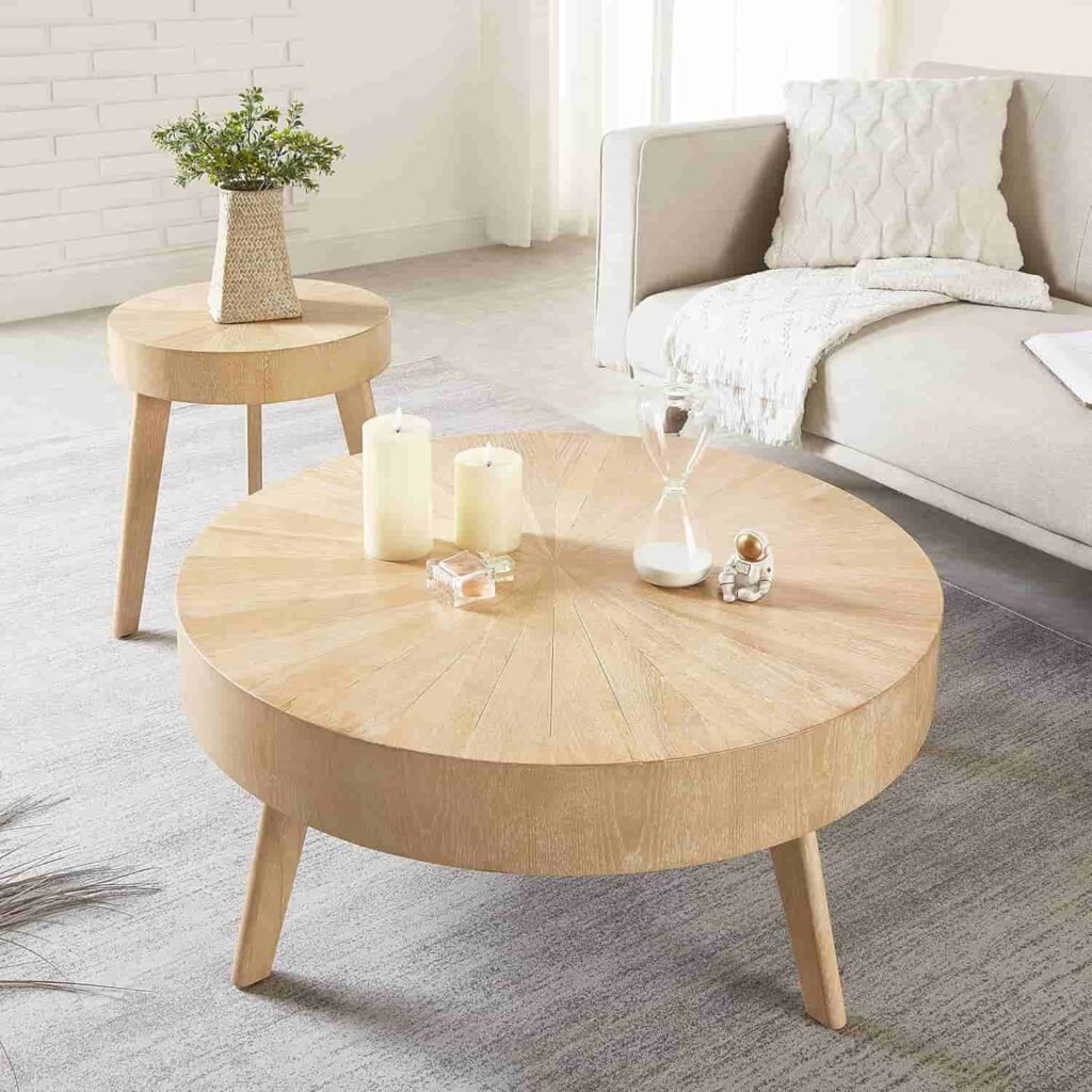 real wood coffee table and end table