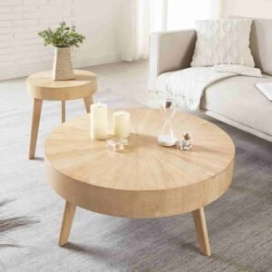 real wood coffee table and end table