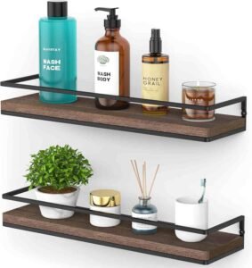 rustic walnut floating shelves