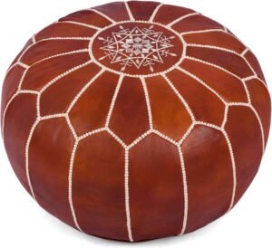 brown round leather ottomans