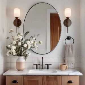 oval metal frame bathroom mirror