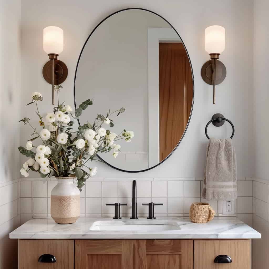 oval metal frame bathroom mirror