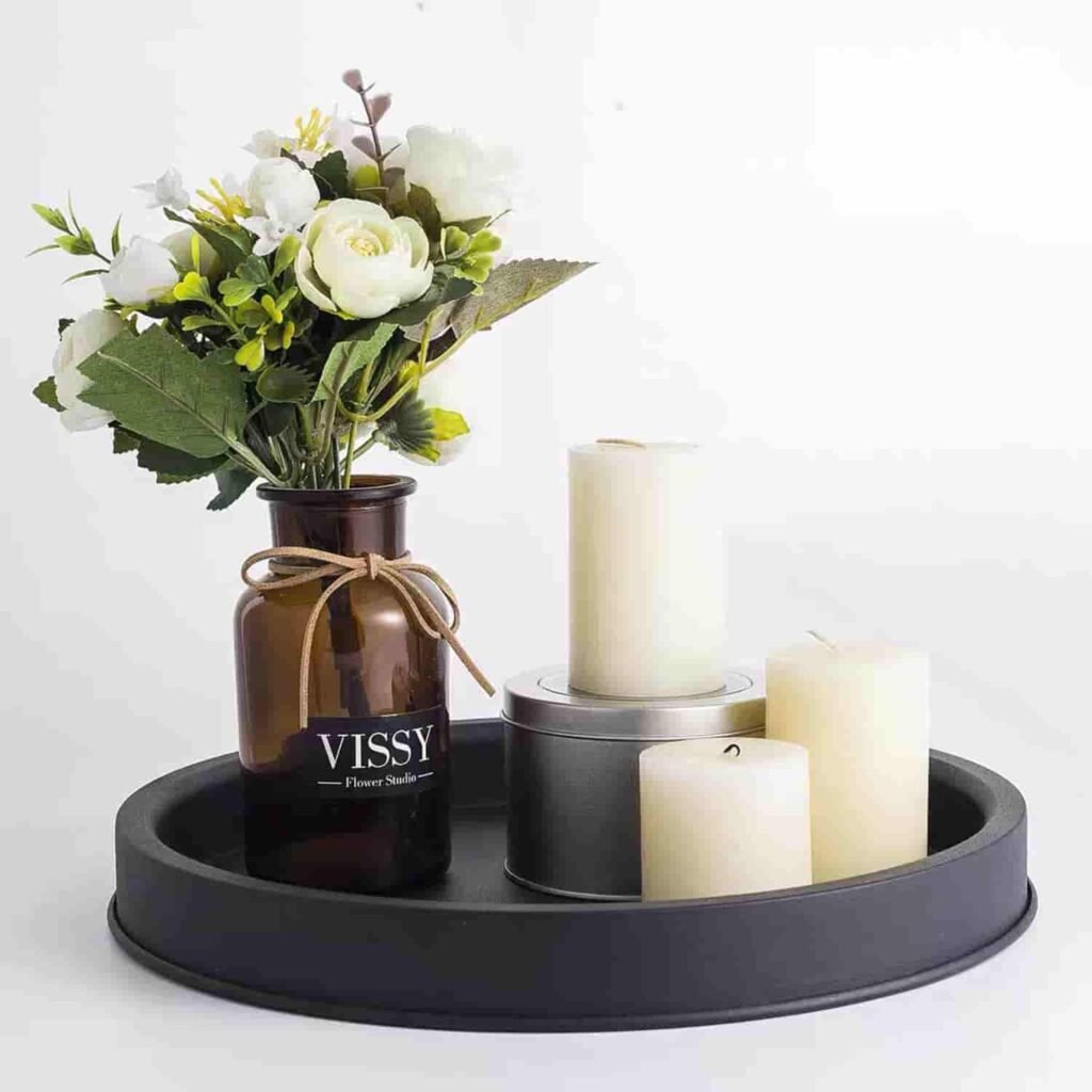 round decorative trays for centerpiece