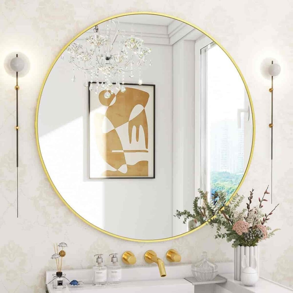 round metal frame bathroom mirror