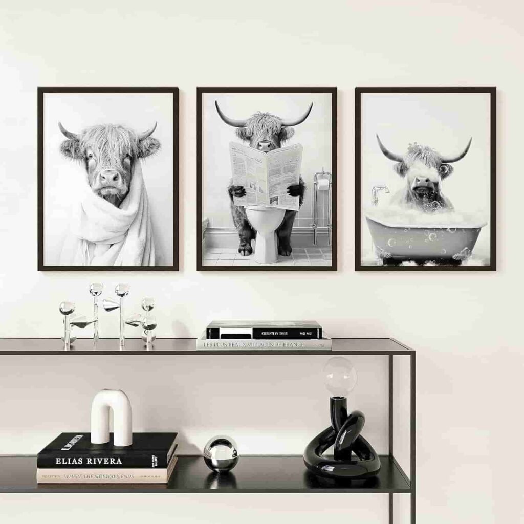 funny cow wall art bathroom decor