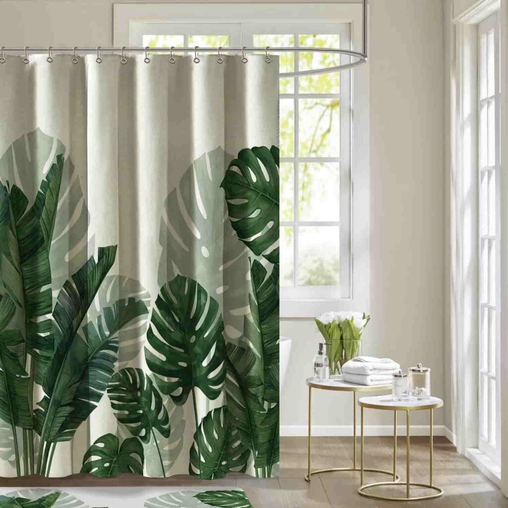 green leaf linen shower curtains
