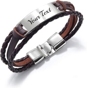 Custom Text Leather Bracelet